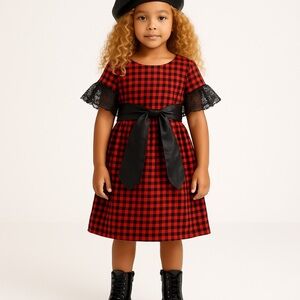 Kids Red and Black Checkered Dress